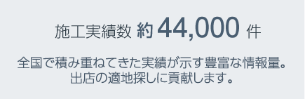 施工実績數 44,000件　全國で積み重ねてきた実績が示す豊富な情報量。出店の適地探しに貢獻します。