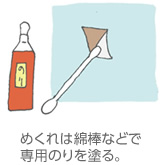 めくれは綿棒などで専用のりを塗る。